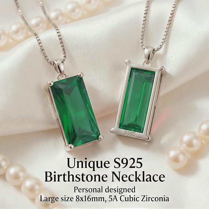 8mm x 16mm Square Birthstone Pendant Necklace – Fashion charming Sterling Silver Gift for women
