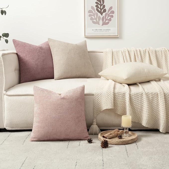 MIULEE Pack of 4 Valentines Couch Throw Pillow Covers 16x16 Inch Neutral Pink Cute Decorative Chenille Pillows Farmhouse Boho Accent Cushion Covers for Coquette Room Spring Decor Sofa Bed Living Room