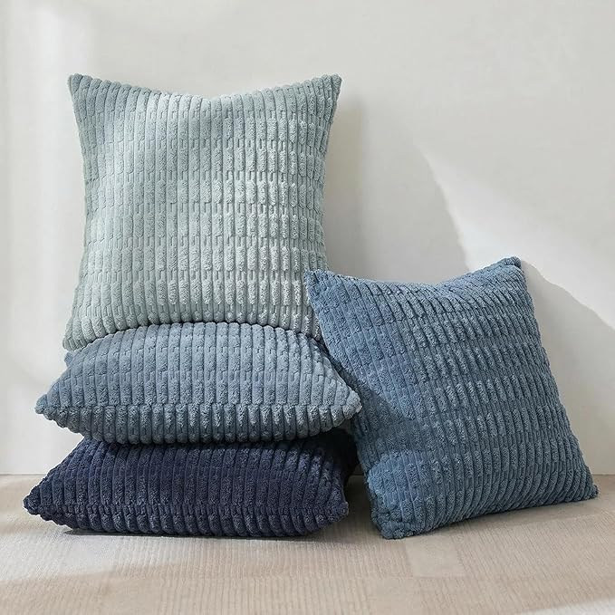 Fancy Homi 4 Packs Decorative Throw Pillow Covers for Living Room Couch Bed, Modern Farmhouse Boho Home Décor Accent Cushion Case, 20" x 20", Blue Series