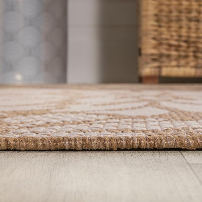 JONATHAN Y Floral Textured Weave Indoor Outdoor Area Rug 3X5 Brown/Cream, Zinnia Modern for Backyard, Patio, Porch, Easy-Cleaning, High Traffic, Pet-Friendly, Non-Shedding (SMB110I-3)