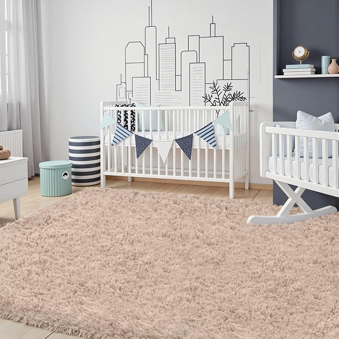 8x10 Area Rug for Living Room, Ultra Soft Fluffy Shag Rugs for Bedroom, Non-Slip Large Fuzzy Plush Rug Indoor Floor Carpet for Nursery Kids Office Dorm Modern Decor, Beige
