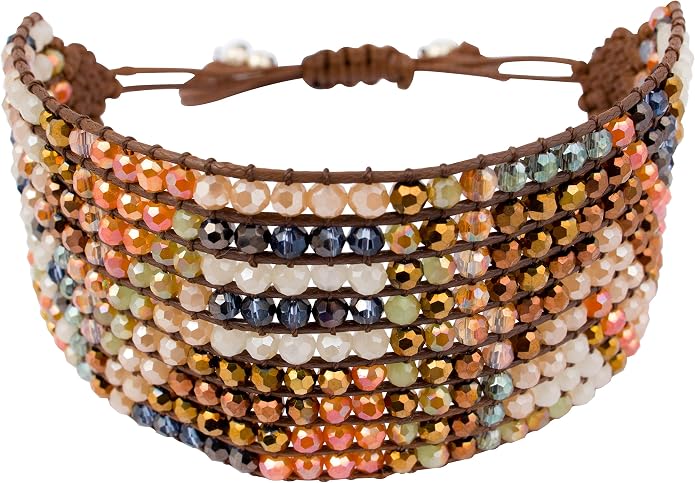 Joob Joob Handmade Boho Bracelets For Women - Colorful Crystal Beaded Bracelets - Easy Adjustable Leather Cuff Bracelet with Slider Opening