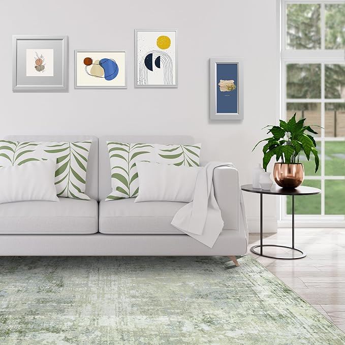 8x10 Area Rugs for Living Room Rug Washable: Modern Large Rug for Dining Room Bedroom Carpet Non Slip 8 by 10 Indoor Abstract Nursery Home Office Green