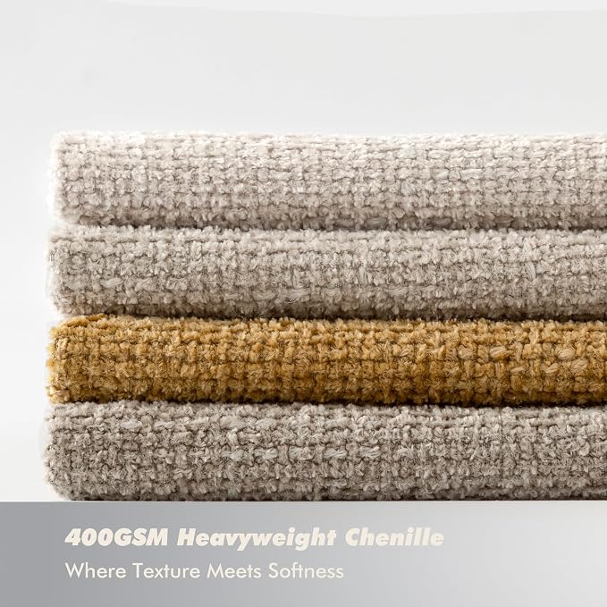 18x18 Chenille Throw Pillow Covers, Pack of 4, Neutral Beige/Yellow Series