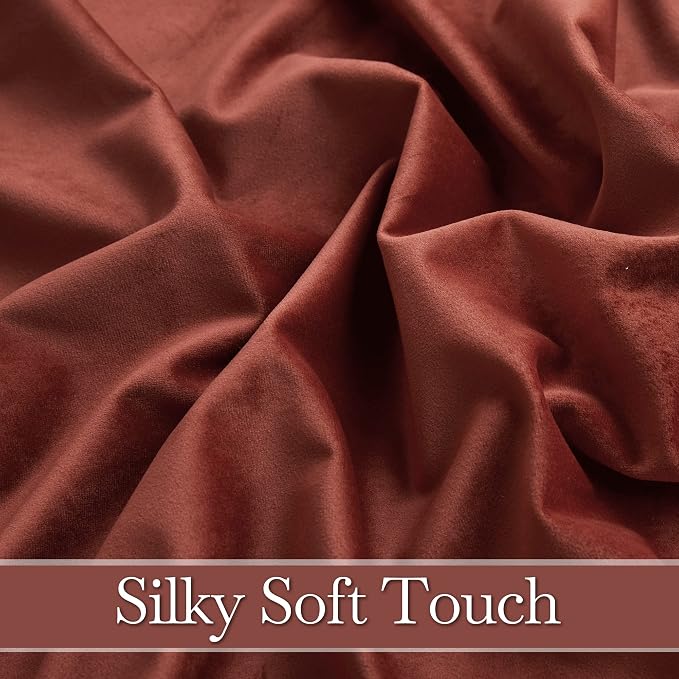 RYB HOME Rust Red Velvet Curtains 102 inches, Back Tab Soft Fabric Room Darkening Thermal Insulated Luxurious Home Decor Curtains for Living Room Bedroom, W 52" x L 102", 2 Panels Set