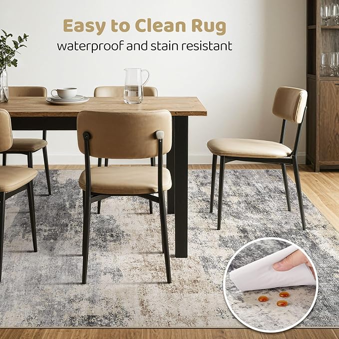 Area Rugs 9x12 Living Room: Washable Large Abstract Modern Soft Rugs Stain Resistant Indoor Floor Non Slip Accent Carpet for Bedroom Nursery Playroom Office Dining Room Dorm Home Decor- Gray Brown
