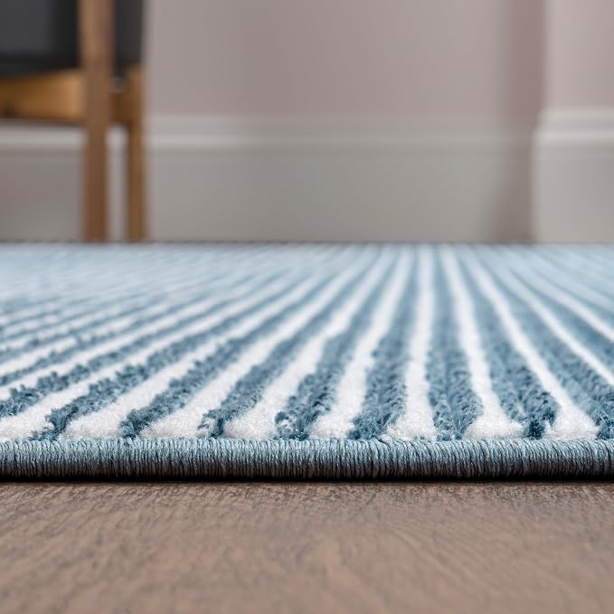 JONATHAN Y Cole Pinstripe High-Low Blue/White Indoor Area Rug, 8x10, Modern, Minimalist, Easy-Cleaning for Living Room, Bedroom, Kitchen, Pet Friendly, Non-Shedding (CAR101B-8)