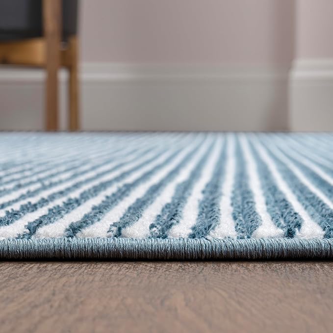 JONATHAN Y Cole Pinstripe High-Low Blue/White Indoor Area Rug, 5x8, Modern, Minimalist, Easy-Cleaning for Living Room, Bedroom, Kitchen, Pet Friendly, Non-Shedding (CAR101B-5)