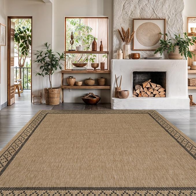 Luul Home Easy Jute Rugs 10x14 Frame Natural Color Living Room Indoor Outdoor Area Rug for Patio and Kitchen Rug High Traffic Washable Easy to Clean Solid Boho Woven Design Carpet (10 x 14)