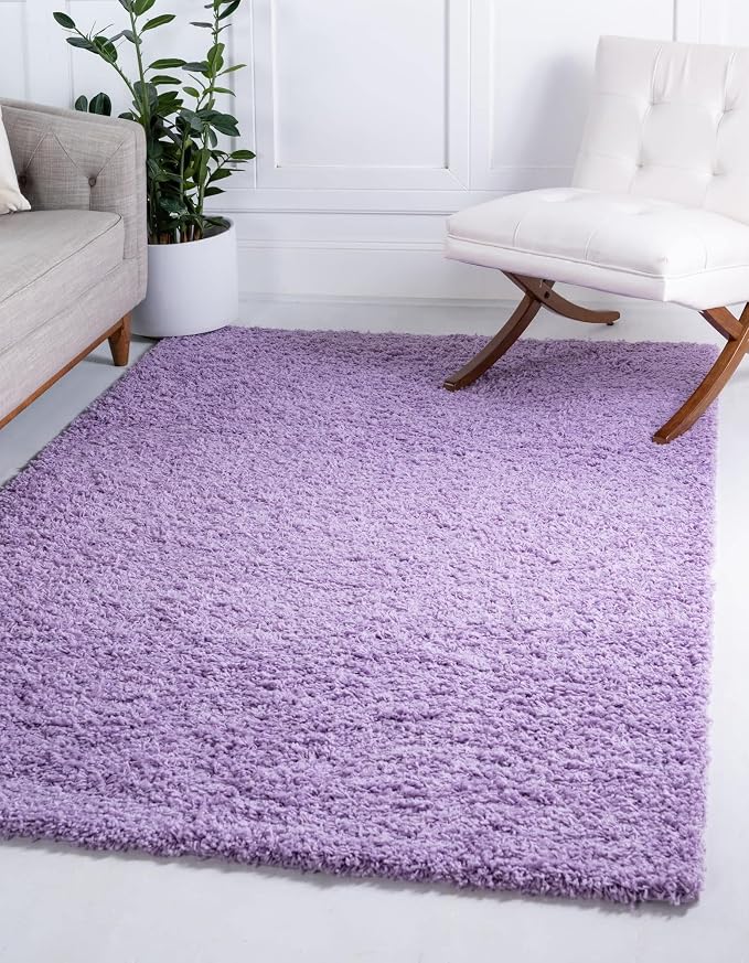 Unique Loom Solid Shag Collection Area Rug (4' 1" x 6' 1" Rectangle, Lilac) | Modern solid area rug for living room, bedroom & dining room. Stain-resistant, easy-care, kid & pet friendly