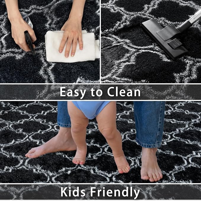 5x7 Area Rugs for Bedroom Living Room, Soft Modern Black and White Rugs | Soft Fluffy Plush Geometric Rug Upgrade Non-Slip Shaggy Fuzzy Carpet for Playroom Teen Dorm Home Office Decor