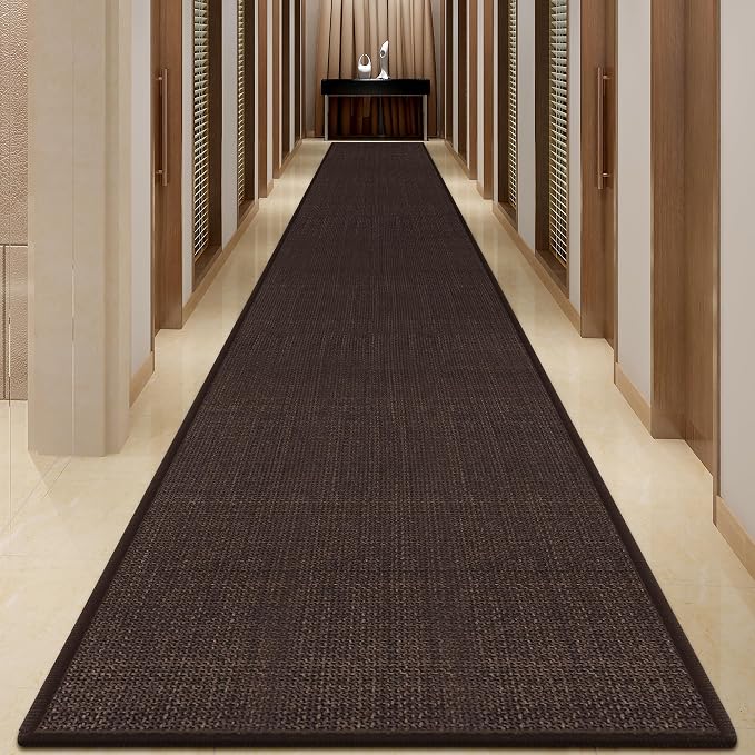Jute Runner Rug Non Slip Washable, 19ft Rubber Backed Laundry Rugs Laundry Room Runner, Long Hallway Carpet Rug Mat, Deep Brown