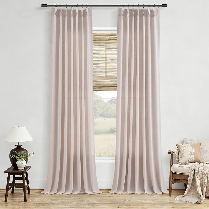 Aersas Natural White Pleated Semi Sheer Linen Curtains 108 Inches Long 2 Panels for Living Room Bedroom Floor Ceiling Pinch Pleat Back Tab Boho Farmhouse Light Filtering 9FT for Large Window Office