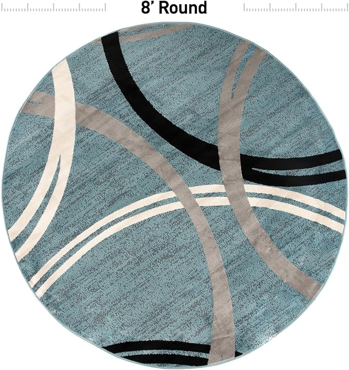 Rugshop Wavy Circles Modern Jute Backing Living Room Round Rug Blue 8'
