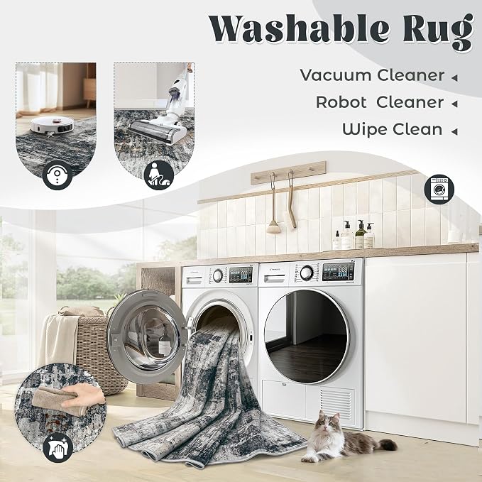 XLUEZ 9x12 Area Rug for Living Room, Washable Modern Abstract Large Area Rug Neutral Soft Non Slip Kids Rug Stain Resistant Indoor Carpet for Bedroom Dining Room Playroom Office(BlackGrey, 9'x12')