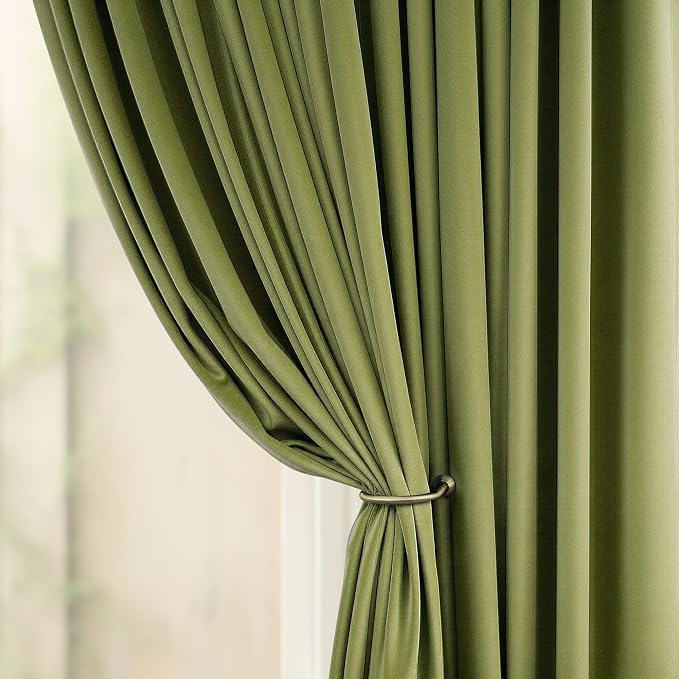 Moss Green Velvet Curtains 84 Inch Long 2 Panel Thick Soft Luxury Sage Olive Green Curtain for Living Room Darkening Thermal Insulated Privacy Drape Bedroom Sliding Door 52x84 Floor Length Back Tab