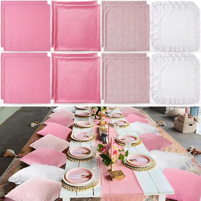 Yuntau 16 Pcs Pink Picnic Pillow Covers Only Summer Birthday Party Picnic Set Mordern Cushion Aesthetic Throw Cover 18x18 Inch for Brunch Bachelorette Backyard Beach Couch Bed Sofa Decor
