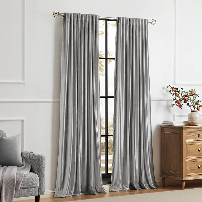 PRIMROSE Light Grey Curtains 63 inch for Living Room,2 Panels Drapes Blackout Rod Pocket Back Tab Window Treatment Room Darkening Thick Decorative Curtains for Bedroom