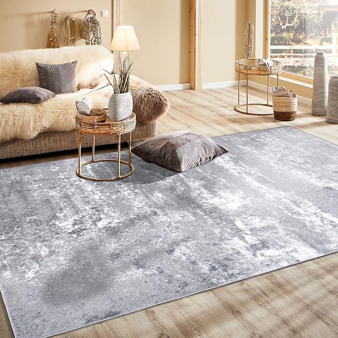 Rugshop Watercolor Distressed Modern Bohemian Area Rug Gray 7'10" x 10'