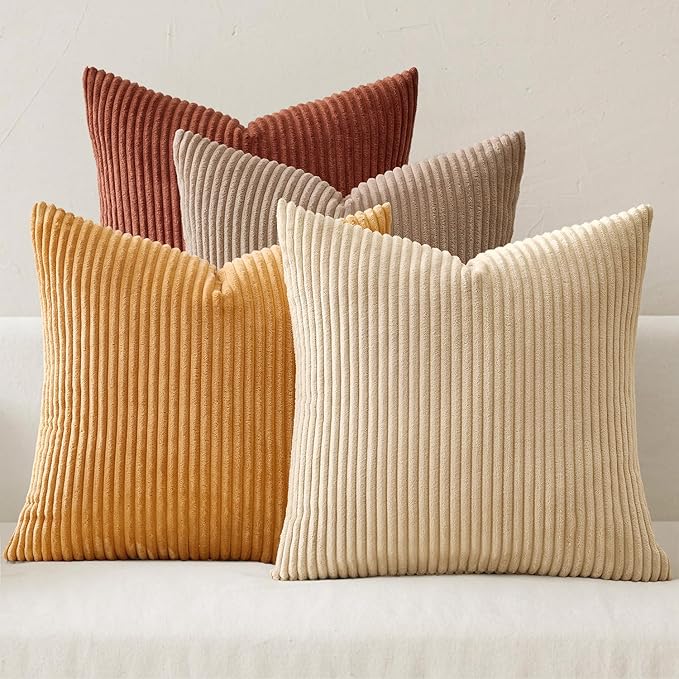 MIULEE Boho Farmhouse Terra Cotta Throw Pillow Covers 18x18 Inch Set of 4 Mordern Nordic Fall Cushion Covers Soft Corduroy Home Decor for Couch Bed Sofa Living Room