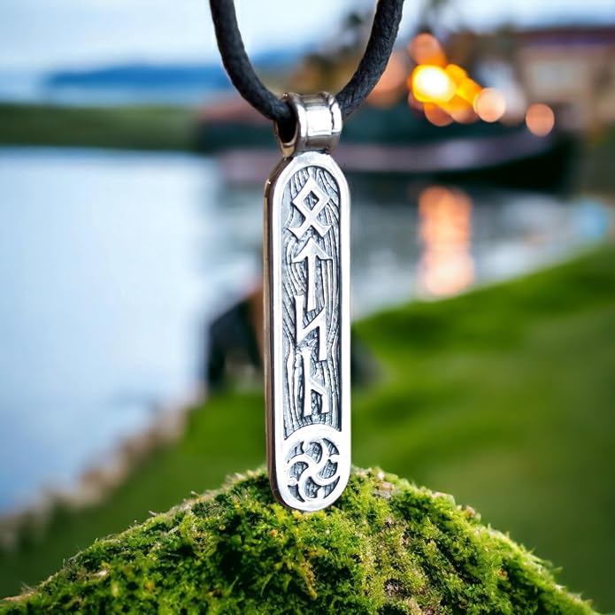 Viking Rune Formula Pendant Necklace for Men Women - 925 Sterling Silver - Norse Nordic Celtic Jewelry - Runes Protection Amulet - Matching Necklaces for Couples - Handmade