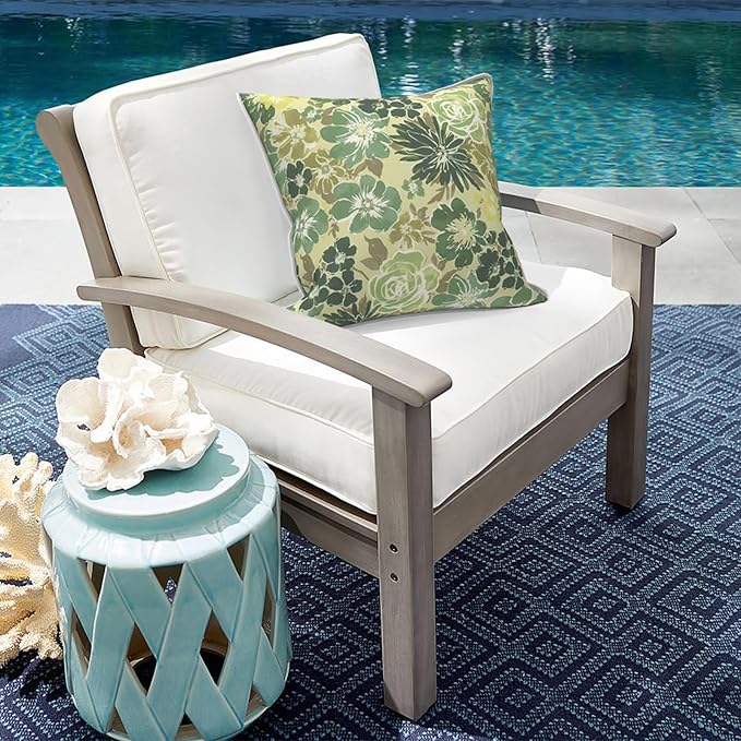 Outdoor Throw Pillow Covers Pack of 2, Decorative Water Repellent Square Pillow Cases with Piping 18x18 Inch, Green Rose