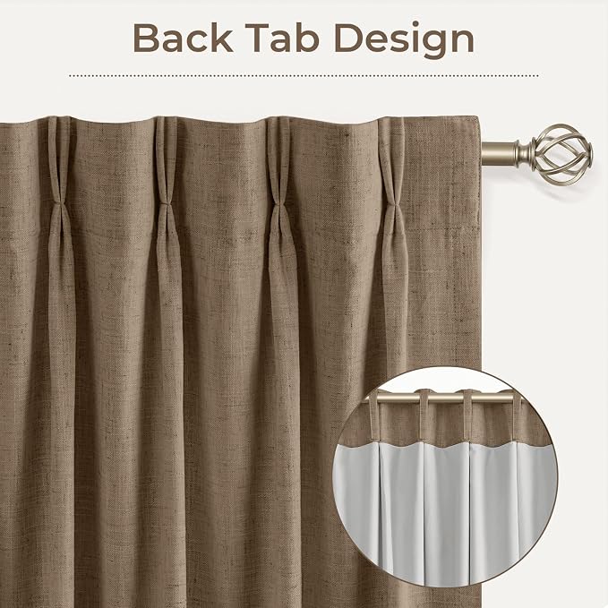 CAPALOCA Cocoa Brown Linen Pinch Pleated Curtains Blackout, 100% Black Out Curtains 90 inch Long for Bedroom, Blackout Thermal Insulated Pinch Pleated Drapes for Living Room, 40" W x 90" L, 2 Panels