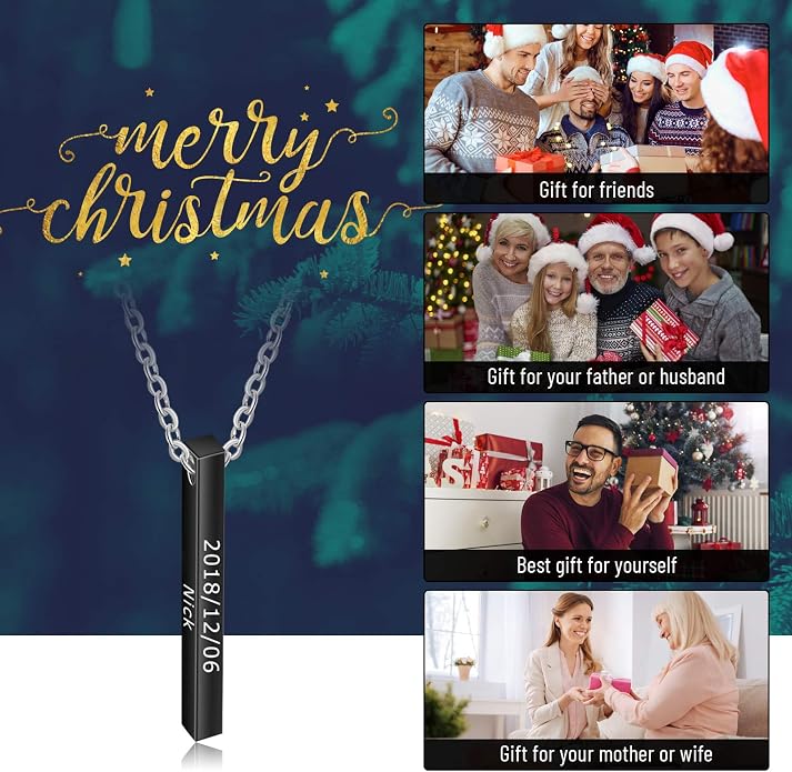 LanM Gifts for Dad Father's Day Gifts Personalized Mens Necklace Custom Name Necklaces for Men Bar Necklace for Women Engraved Initial Name Vertical Bar Necklace for Father