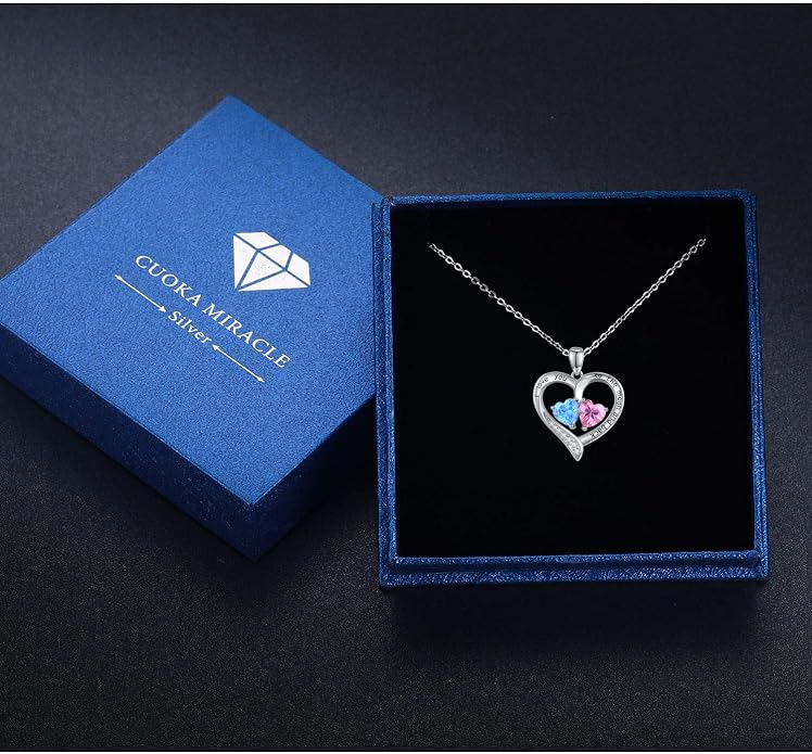 Cuoka 925 Sterling Silver Heart Necklace I Love You to The Moon and Back Pendant Sun Star Moon Necklace Jewelry for Women with Gifts Box