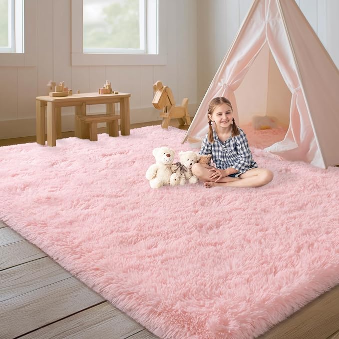 Pink Rugs for Living Room, 6x9 Area Rug for Bedroom Girls Kids Room | Fluffy Shaggy Shag Carpet, Soft Non Slip Fuzzy Carpet Aesthetic Decor for Home