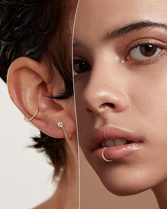 COCHARM 14K Solid Gold 18g/16g Nose Rings 16G Septum Rings Yellow Gold Tragus Helix Cartilage Conch Earring Hoops 18 Gauge Piercing Hoop