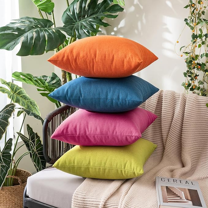 MIULEE Pack of 2 Decorative Outdoor Solid Waterproof Throw Pillow Covers Faux Linen Garden Farmhouse Cushion Cases for Patio Tent Balcony Couch Sofa 20x20 Inch Hot Pink
