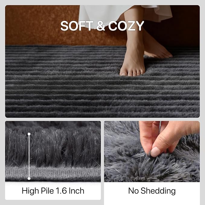 GENIMO 5x7 Area Rug for Bedroom, Soft Non Slip Fuzzy Carpet for Kids Girls and Boys, Shag Fluffy Solid Plush Rugs for Living Room, Dorm, Nursery, Playroom, Home Decor Aesthetic, Grey