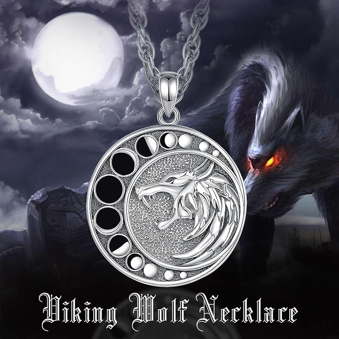 Vito 925 Sterling Silver Viking Necklace for Women Men, Viking Dragon/Wolf/Horse/Tree of Life Pendant Norse Amulet Nordic Jewelry for Men
