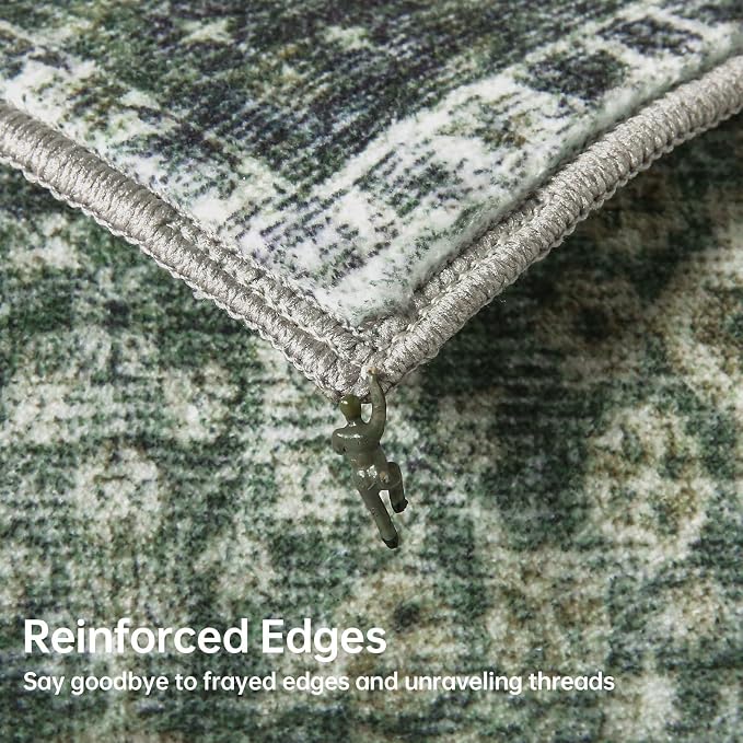 Sasttie 6x9 Area Rugs, Ultra-Soft Washable Rug, Low Pile Foldable Thin Carpets with Non-Slip Backing, Skin-Friendly Stain Resistant Carpet for Living Room, Bedroom, Kitchen, Dorm, 6x9, Dark Green