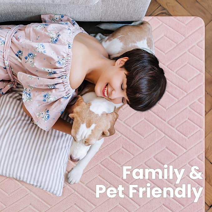 Macgace Ultra Soft Pink Area Rug for Living Room, 5x7 Modern Geometric Shag Rugs with Nonslip Backing for Bedroom, Washable Fuzzy Carpet for Cozy Kids Girls Room