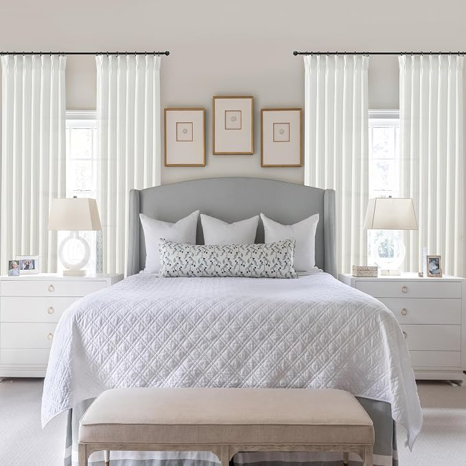 High Ceiling Pure White Extra Long 120 Inch Curtains for Sliding Glass Doors 2 Panels Set, Memory Trained Pinch Pleat Thick Linen Curtain for Living Room Light-Filtering Sheers Lush Decor Viral Drapes