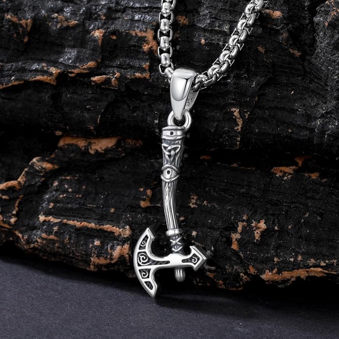 Viking Axe Necklace 925 Sterling Silver Norse Viking Jewelry Gift for Men Women