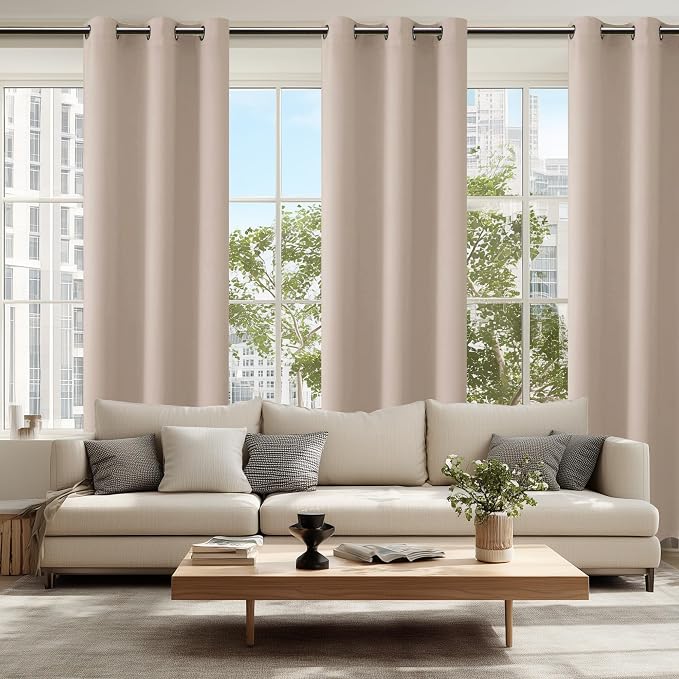 Hiasan Blackout Curtains for Bedroom, 42 x 84 Inches Long - Thermal Insulated & Light Blocking Window Curtains for Living Room/Kids Room, 2 Drape Panels Sewn with Tiebacks, Camel