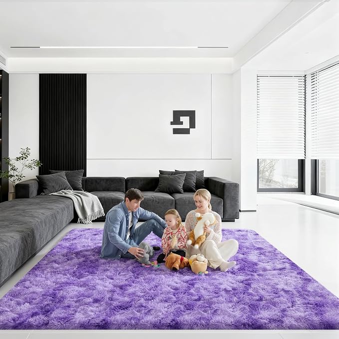 8x10 Area Rugs for Living Room, Large Fluffy Rugs for Bedroom, Fuzzy Shag Soft Non-Slip Carpet for Kids Girls and Boys Nursery Dorm Indoor Room Home Decor (8ft X 10ft, Tie-Dyed Purple)