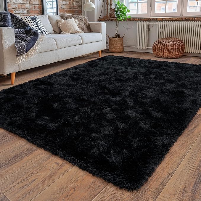 Dssimo Black Rug for Bedroom Living Room, 4x6 Soft Shaggy Area Rugs | Large Comfy Fluffy Upgrade Non-Slip Dorm Room Rugs for Guys Men Nursery Kids Room Home Decor, Indoor Floor Carpet
