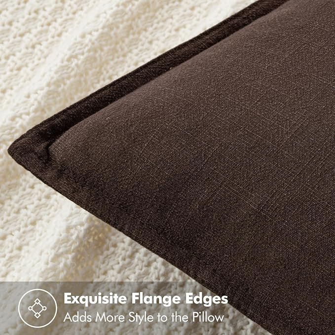 MIULEE Decorative Linen Pillow Covers 18x18 Inch Dark Brown | Boho Farmhouse Fall Autumn Couch Throw Pillows for Bed, Pack of 2 Accent Modern Pillowcases, Sofa Livingroom Home Decor
