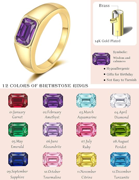 Birthstone Gold Rings for Women Non Tarnish 14K Gold Plated Chunky Emerald Rings Thumb Signet Statement Dainty CZ Band Ring Unique Waterproof Cute Jewelry Gift for Birthday Size 6-10