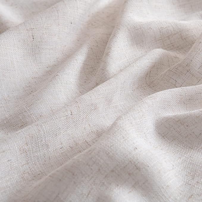 MIULEE Natural White Linen Curtains 48 Inch Length 2 Panels for Bedroom Living Room, Soft Thick Linen Textured Window Drapes Semi Sheer Light Filtering Back Tab Rod Pocket Burlap Look Decor