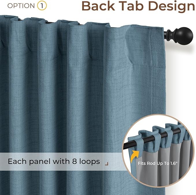 INOVADAY 100% Blackout Curtains 108 Inches Length 2 Panels Set, Back Tab/Rod Pocket Linen Black Out Curtains for Bedroom, Thermal Insulated Window Drapes - Slate Blue, W50 X L108