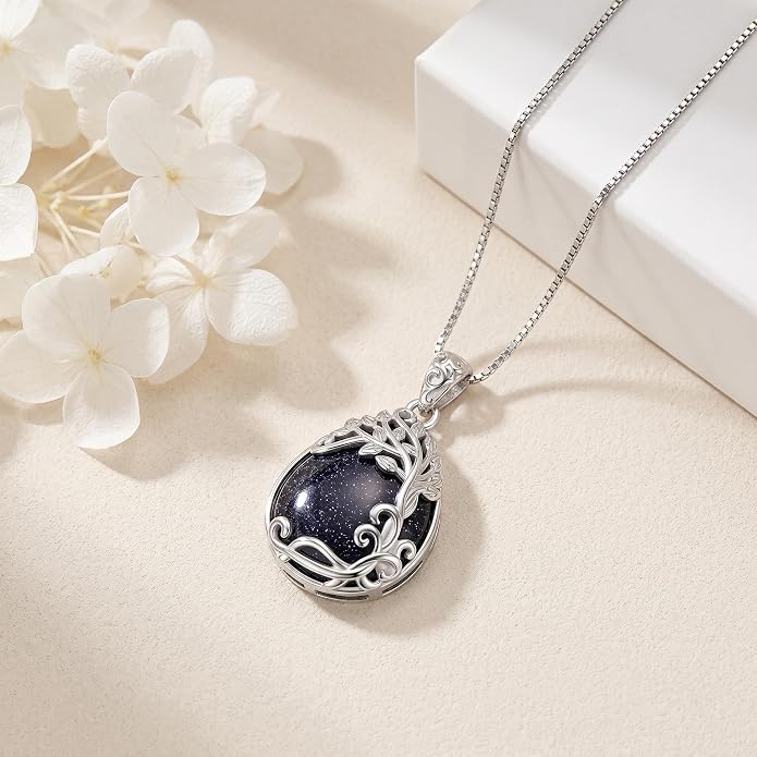 Teardrop Moonstone Necklace for Women Tree of Life/Filigree Birthstone Pendant Necklace Jewelry