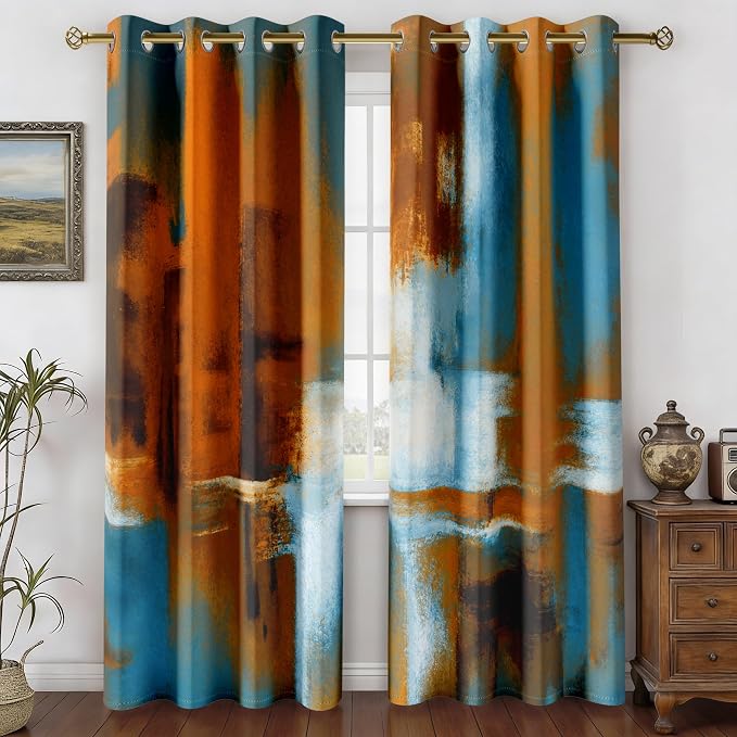 Asuexpect Rust Curtains 2 Panels Abstract Curtain Room Darkening Grommet Window Drapes Modern Decorative Window Treatments for Bedroom Living Room, 52x108 Inches