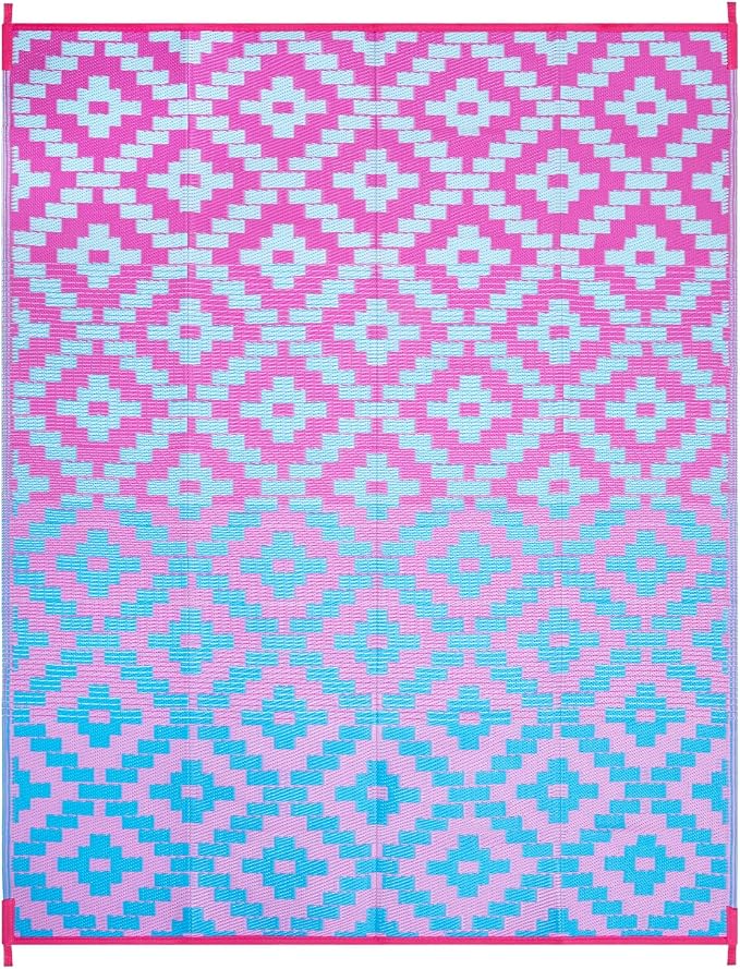 Anidaroel Ombre Camping Rug for Outside RV, 8x10 Waterproof Outdoor Rug for Patio Clearance, Reversible Plastic Straw Outside Area Rug for Camper, Backyard, Picnic(Blue&Purple,8‘x10')