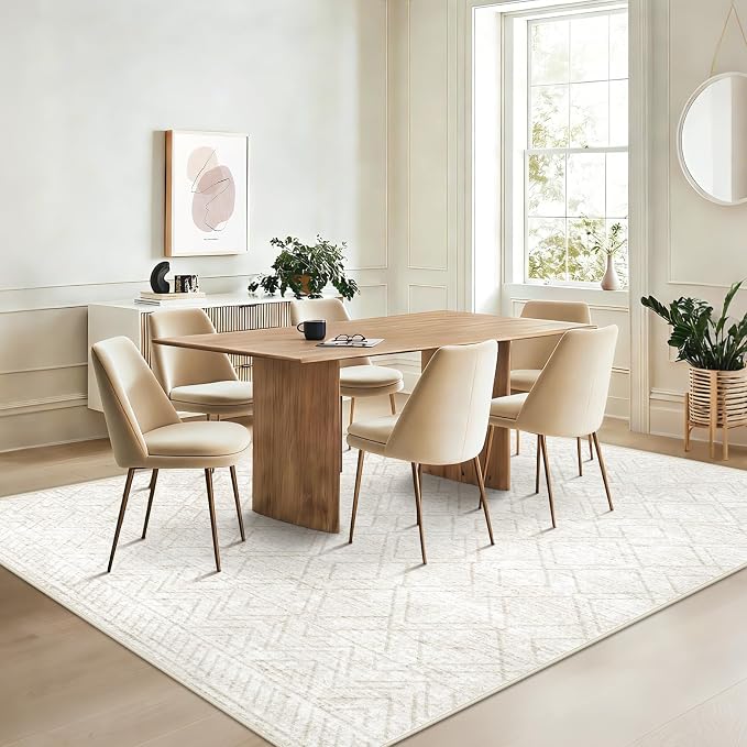 Area Rugs 5x7 Living Room Rug: Washable Geometric Moroccan Neutral Rugs Boho Modern Non Slip Area Rug Soft Indoor Floor Low Pile Carpet for Bedroom Nursery Dining Room Home Office (Beige, 5'x7')