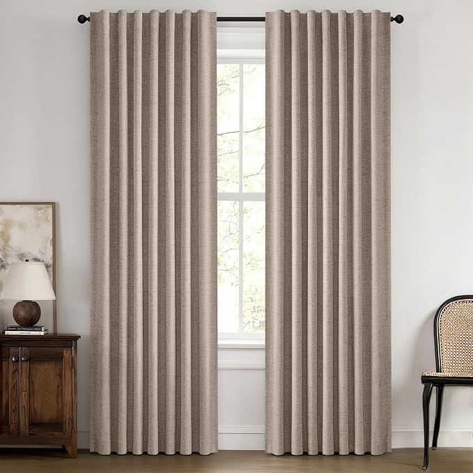 MIULEE 100% Blackout Linen Curtains for Bedroom 42 x 72 Inch 2 Panels | Thermal Insulated, Room Darkening Drapes for Living Room, Back Tab Rod Pocket Pinch Pleated, Solid Luxury Decor